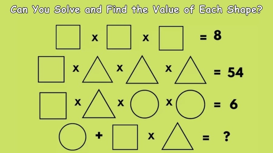 Brain Teaser: Can You Solve and Find the Value of Each Shape? Maths Pictorial Equation