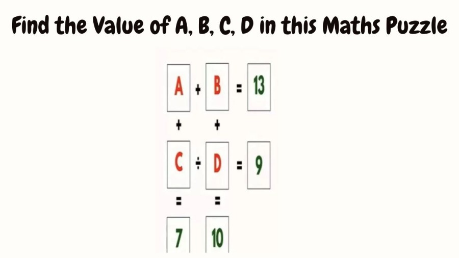 Brain Teaser: Find the Value of A, B, C, D in this Maths Puzzle