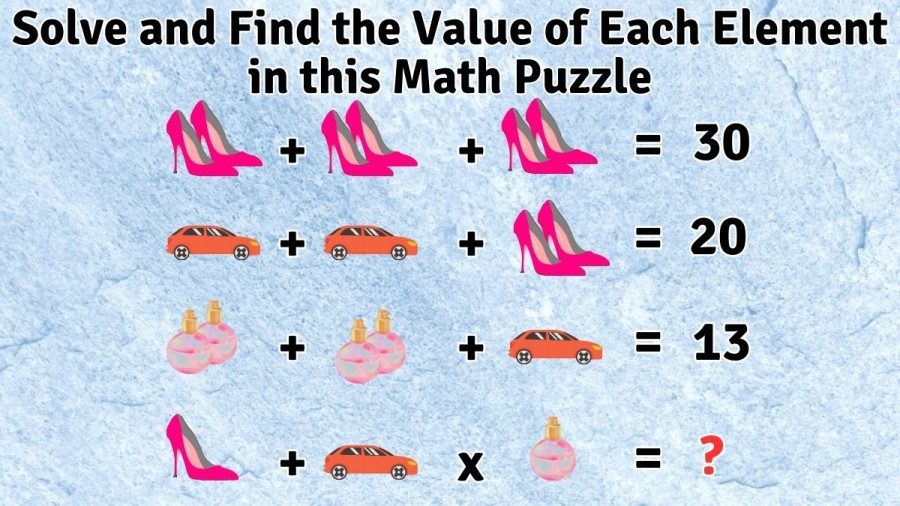 Brain Teaser - Solve and Find the Value of Each Element in this Math Puzzle