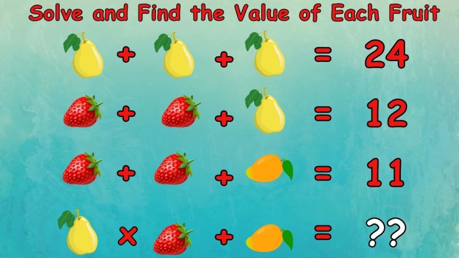 Brain Teaser: Solve and Find the Value of Each Fruit in less than 30 secs