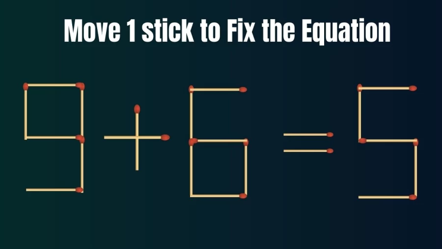 Brain Teaser: Move 1 Stick and Correct the Equation 9+6=5 | Hard Matchstick Puzzle