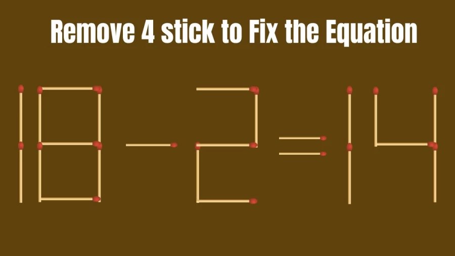 Brain Test: 18-2=14 Remove 4 Matchsticks To Fix The Equation | Matchstick Puzzle