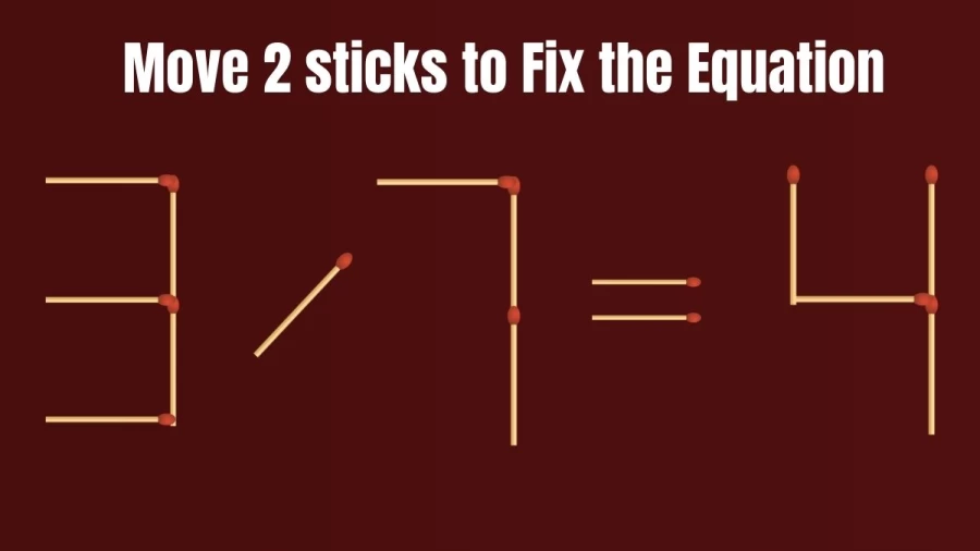 Brain Teaser Matchstick Puzzle: Move 2 Matchsticks to make the Equation Right