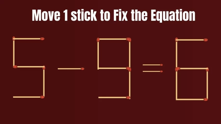 Brain Test: 5-9=6 Move 1 Matchstick To Fix The Equation | Matchstick Puzzle