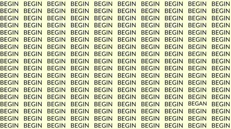 Visual Test: If you have Eagle Eyes find the Word Began among Begin in 10 Secs