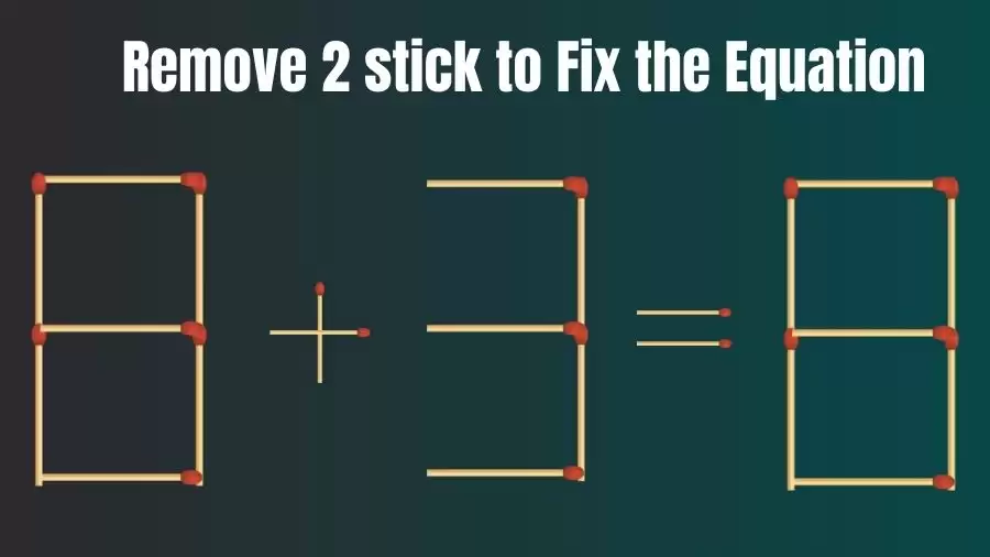 Brain Teaser: 8+3=8 Remove 2 Sticks To Fix The Equation | Matchstick Puzzles