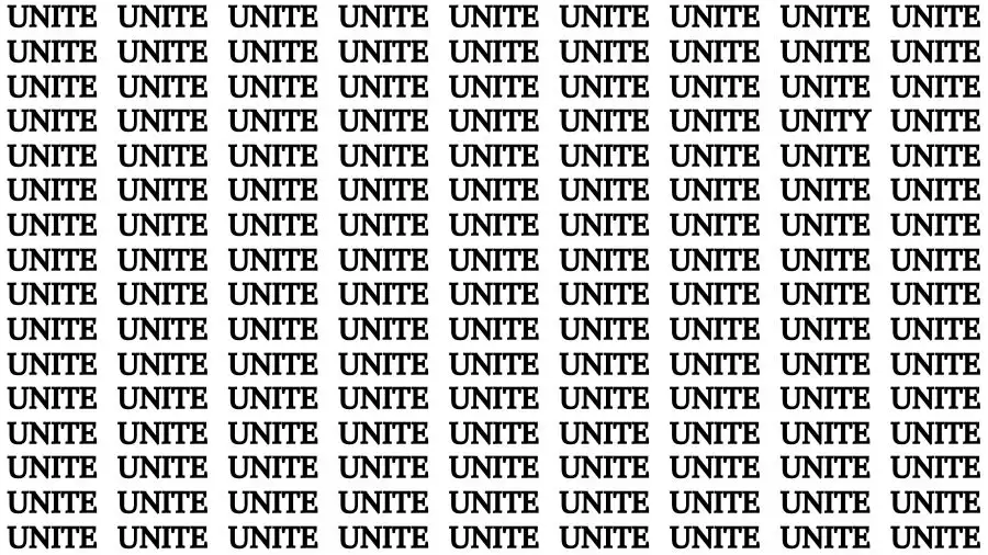 Optical Illusion Brain Challenge: If you have 50/50 HD Vision Find the Word Unity among Unite in 13 Secs