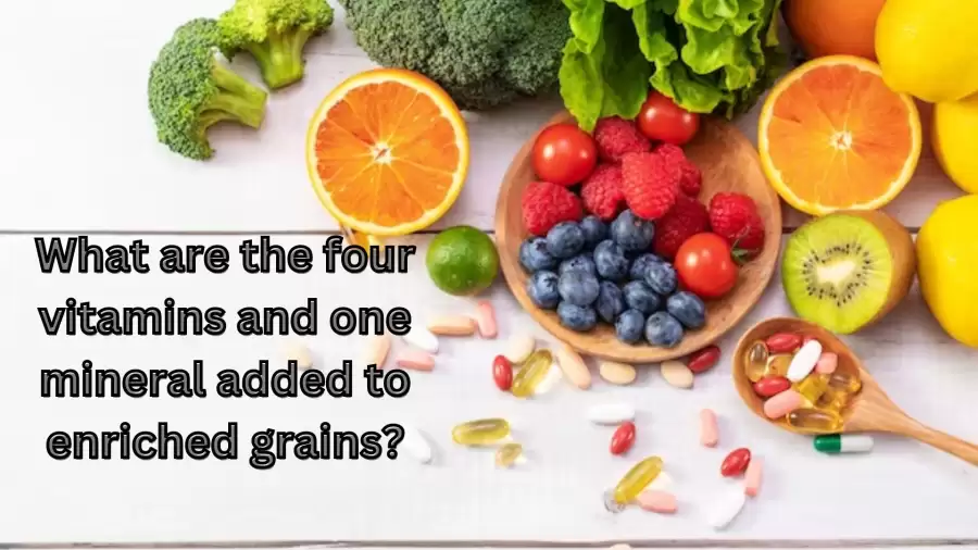 What are the four vitamins and one mineral added to enriched grains?