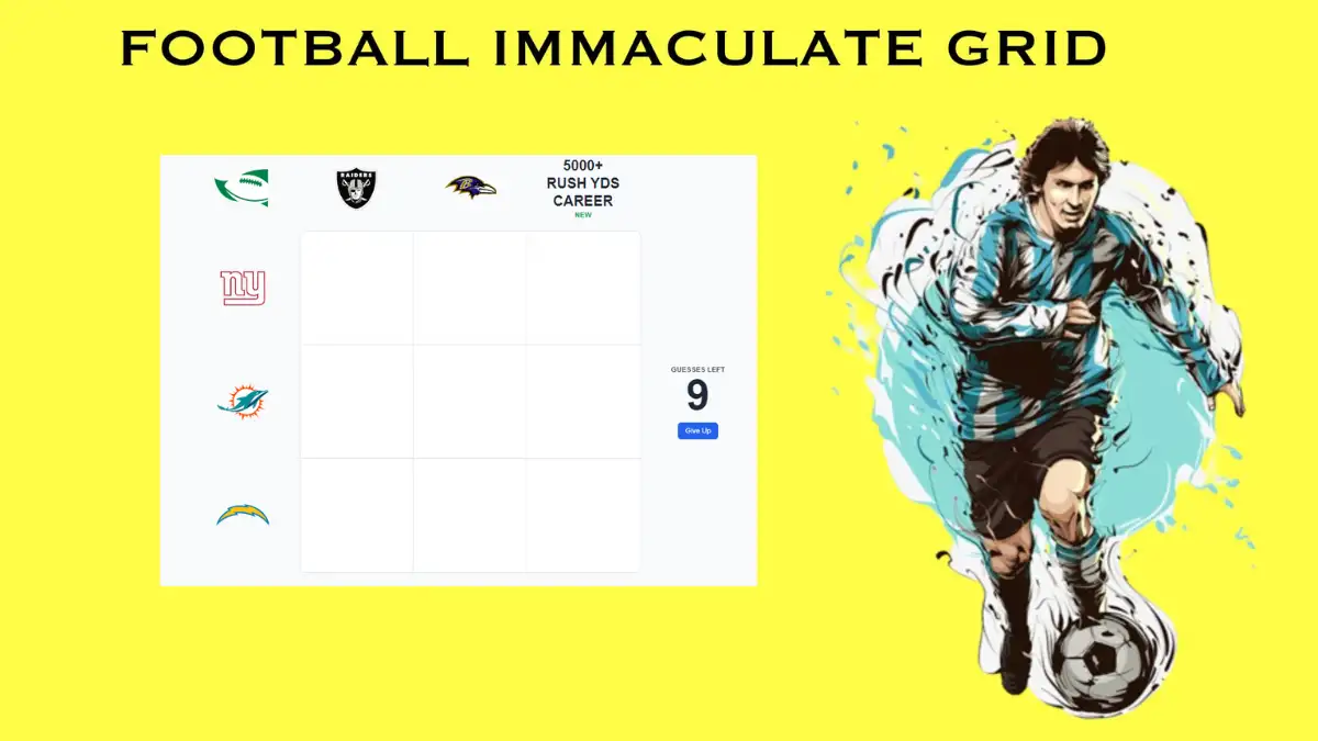 which player who have played for Chargers and 5000+ Rush Yds Career New in Their Careers? Football Immaculate Grid answers November 22 2023