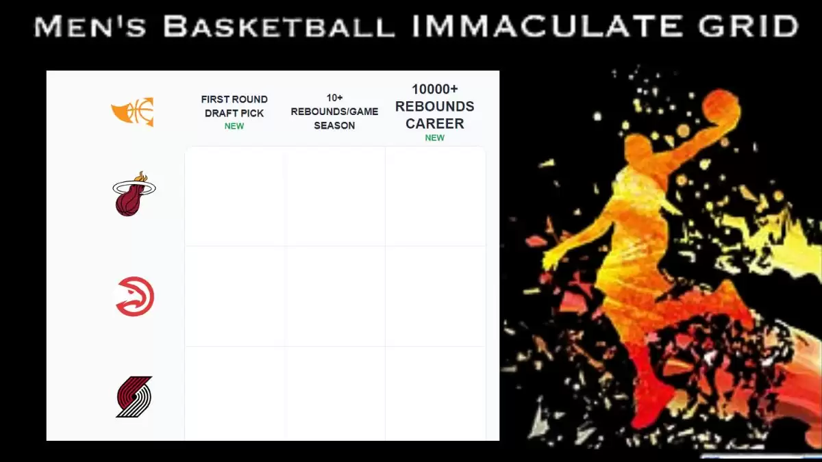 Which players who had played for the Miami Heat and had accumulated 10,000 or more career rebounds? Men's Basketball Immaculate Grid answers November 01 2023