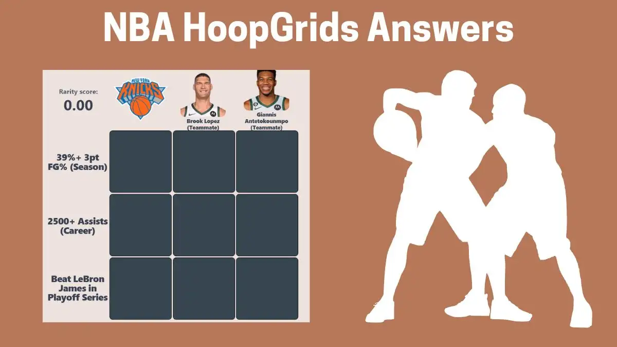 Which players who Achieved a three-point field goal percentage of 39 percent or higher in a single regular season and Played New York Knicks? HoopGrids Immaculate Grid answers February 18 2024